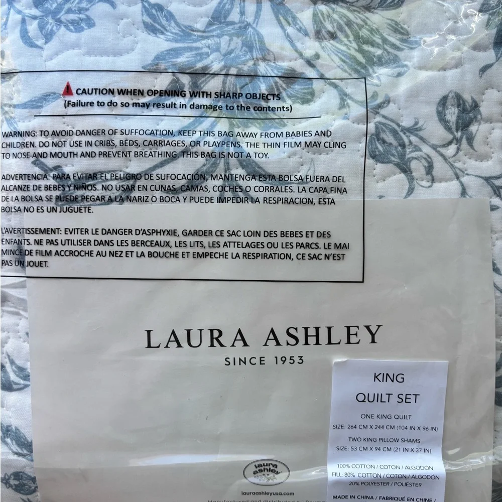 Laura Ashley Amberley Blue King Quilt Bonus Set Cotton Floral Cottage Bedding